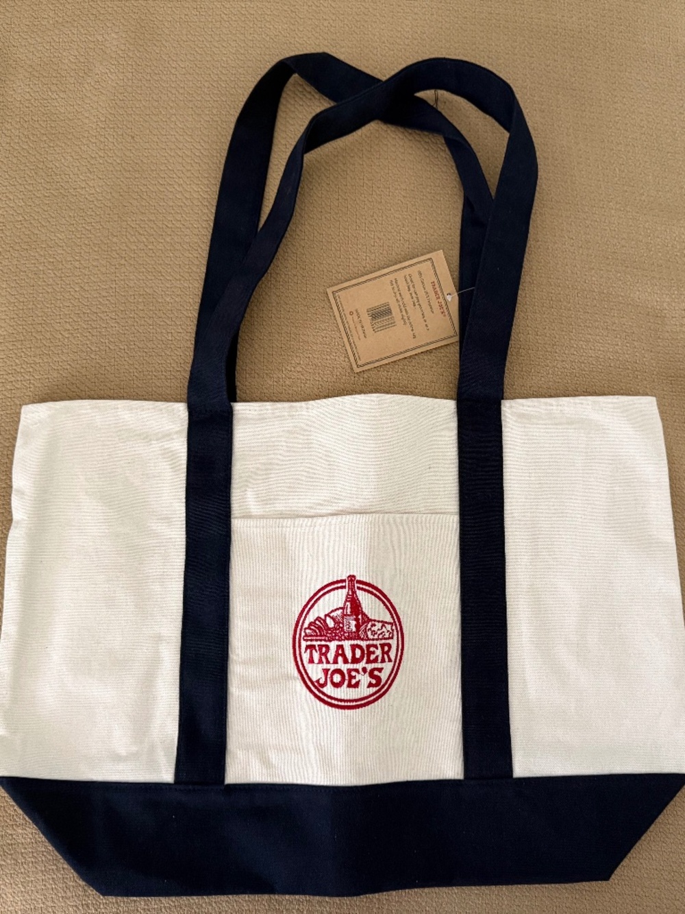 Trader Joe's Navy/Off White Red Logo Reusable Tote Bag BRAND NEW